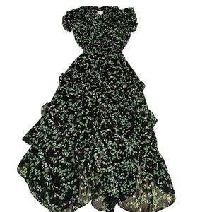 MISA Los Angeles Dakota Green Mini Blooms Midi Dress Women's X-Small XS